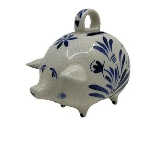 Vintage Blue and White Delft Style Ceramic Pig Piggy Bank